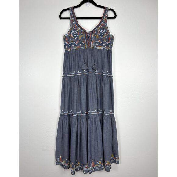Calypso St. Barth Jimena Embroidered Tiered Maxi Dress XS Boho Vacation Tassel - Picture 3 of 13